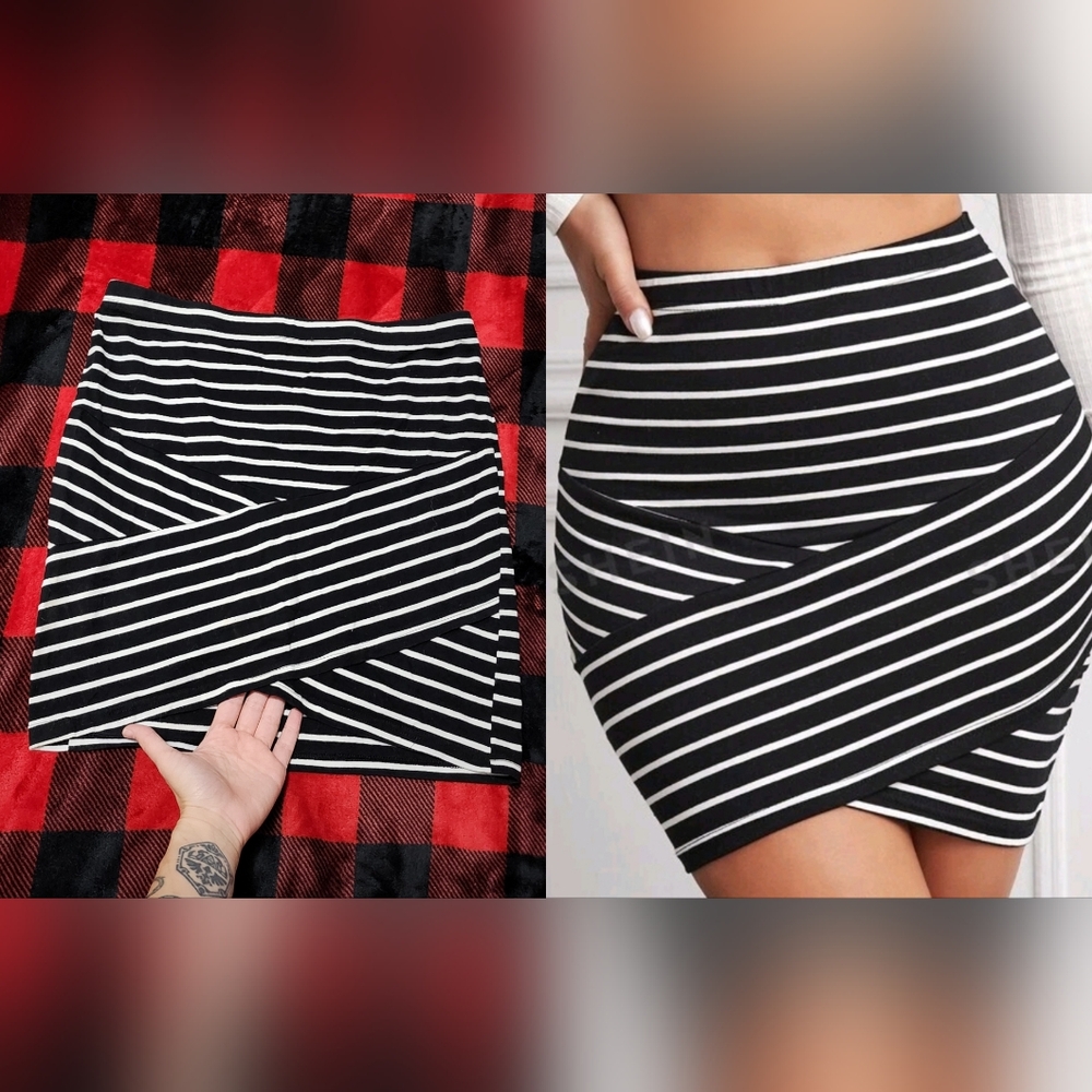 Cross Wrap Striped Bodycon Skirt